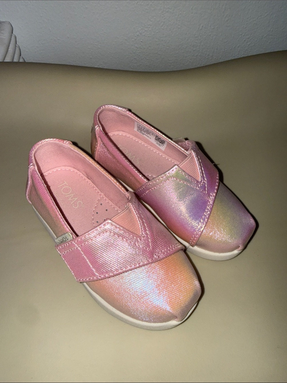 Toms Kids Pink Iridescent Slip-On Sneakers